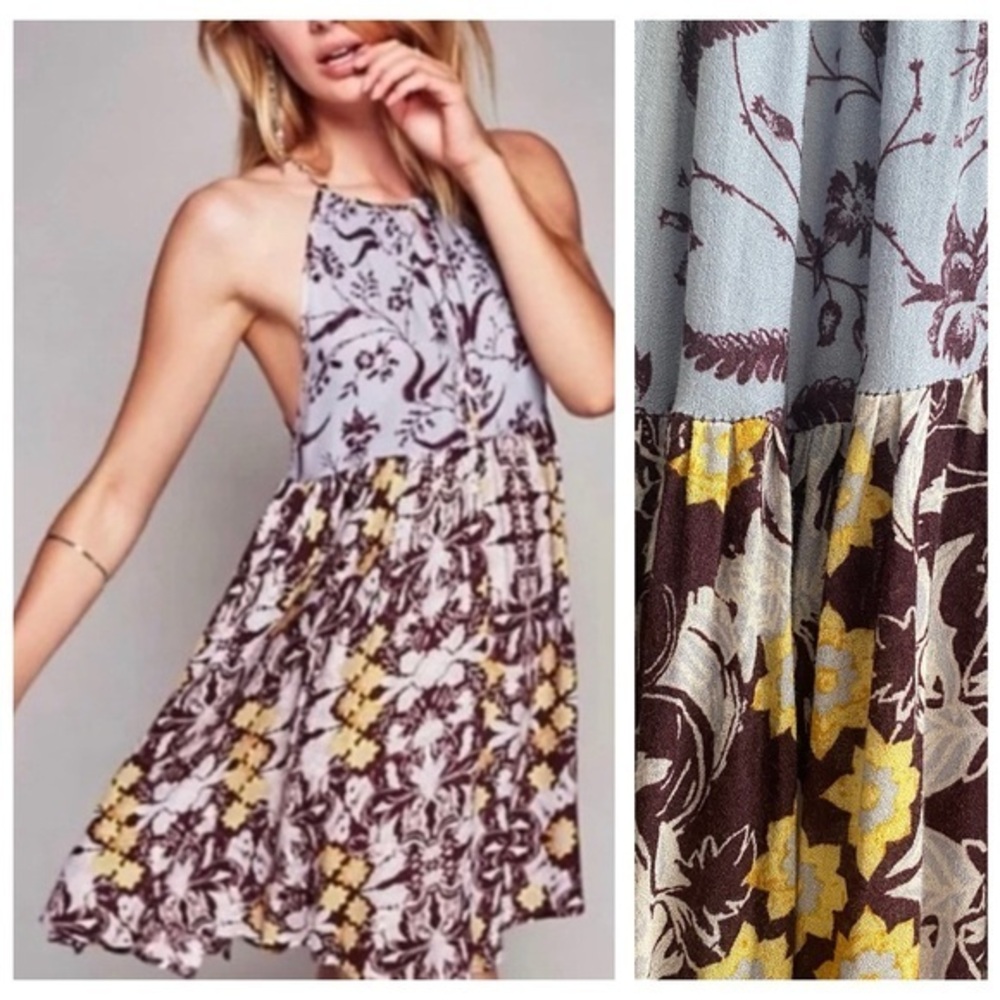 Free People Intimately Purple Yellow Floral Print Wildest Dream Slip Dress XS